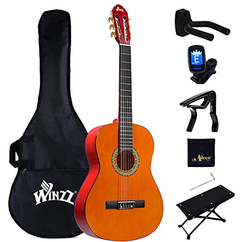 Winzz Konzertgitarre 4/4 Erwachsene, Klassische Gitarre Anfänger Set für Kinder ab 11+ Jahre - Amber Glänzend (39 Zoll)