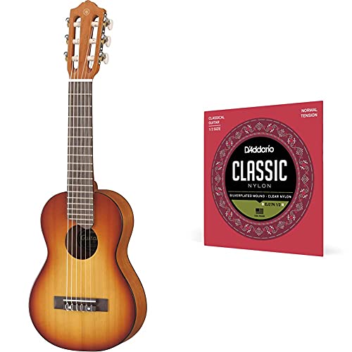 Yamaha GL-1 TBS Guitalele braun sunburst – Perfekter Hybrid aus Gitarre und Ukulele – Kleine 1/8 Reisegitarre aus Holz inkl. Gigbag & D'Addario Nylonsaiten für Konzertgitarre | für 1/2 Gitarren