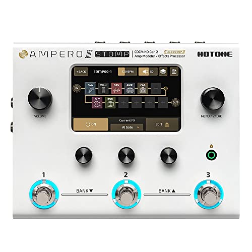 HOTONE Gitarre Bass Multi-Effekte Prozessor Gitarren Bass Effektpedal Touchscreen Gitarre Bass Amp Modelliergerät IR Cabinets Simulation Multi FX Prozessor Ampero II Stomp