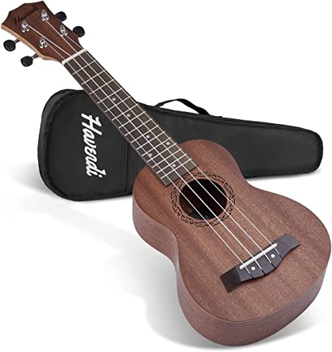 HAVENDI Sopran Ukulele 21 Zoll Premium Hawaii Gitarre Aquila Saiten Mahagoni Holz inkl. Reisetasche für Anfänger und Profis