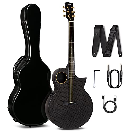 Enya Carbon Gitarre EA-X4E 41 Zoll Electric Akustikgitarre mit Elixier Saiten mit Tasche Gurt Pickup
