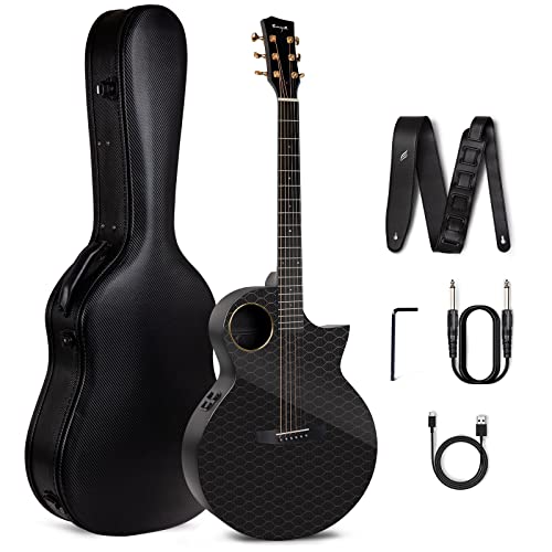 Enya Carbon Gitarre EA-X4E 41 Zoll Electric Akustikgitarre mit Elixier Saiten mit Tasche Gurt Pickup