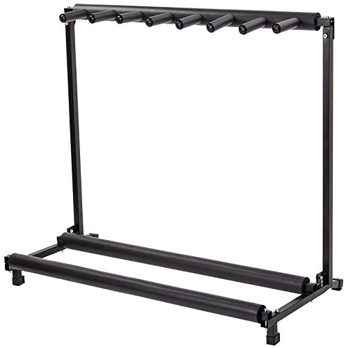 Display4top Multi-Gitarrenständer mit 7 Halterungen, faltbar, universal, tragbar, schwarze Gitarrenhalterung, Polsterung für klassische Akustik-, E-, Bassgitarre