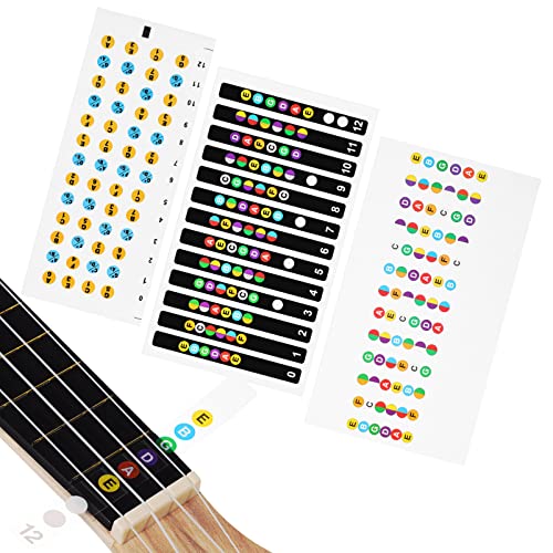 FAVOMOTO Gitarren Noten Aufkleber, Gitarrengriffbrett Gitarrenhals Sticker Farbige Noten Gitarre Zubehör für Gitarre Griffbrett Sticker Griffbrett Position Marker Akustikgitarre