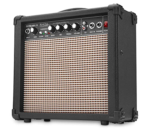 Rocktile Scream 15 Gitarrenverstärker Mini Combo Amp (15 Watt Amplifier, 2-Kanäle, Portable, AUX-In für MP3/CD, 3-Band Equalizer, Kopfhöreranschluss)