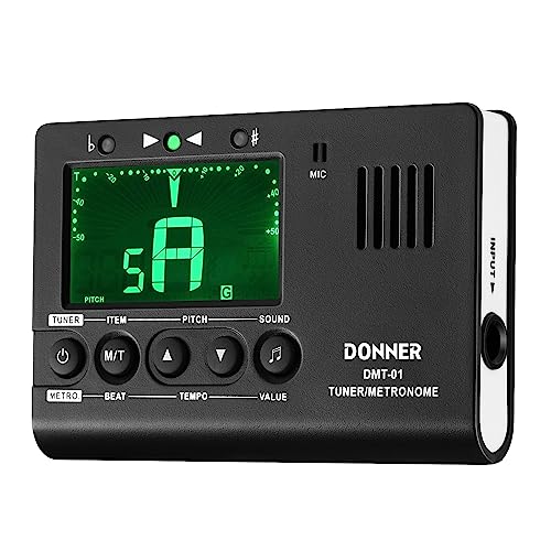 Donner 3 in 1 Metronom Stimmgerät Gitarre Tuner Tongenerator mit LCD Display Elektronisches Clip-on für Gitarre, Ukulele, Bass, Violin, Mandoline, Klavier, Trompete, Chromatischer, (DMT-01)