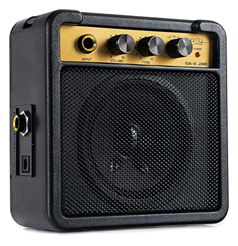 Rocktile GA-5 Jimi Mini-Gitarrenverstärker (5 Watt Batterieverstärker, mit Umhängegurt und Gürtelclip, Betrieb mit Batterie oder Netzteil möglich) schwarz