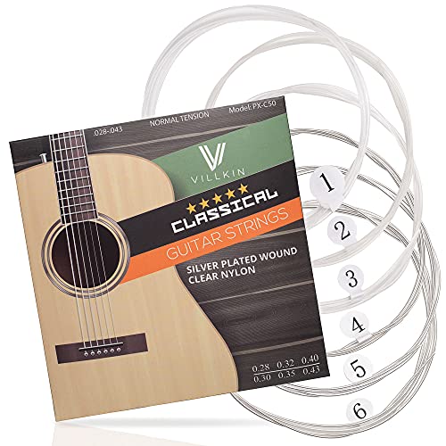 Gitarrensaiten von Villkin - Premium Nylon-Saiten für Klassische-, Konzert-& Akustik-Gitarre - 6 Saiten Set